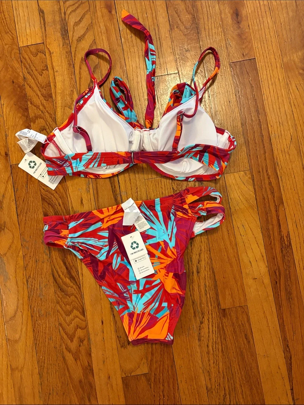 Cupshe Red Tropical Leaf Tie-Front Bikini